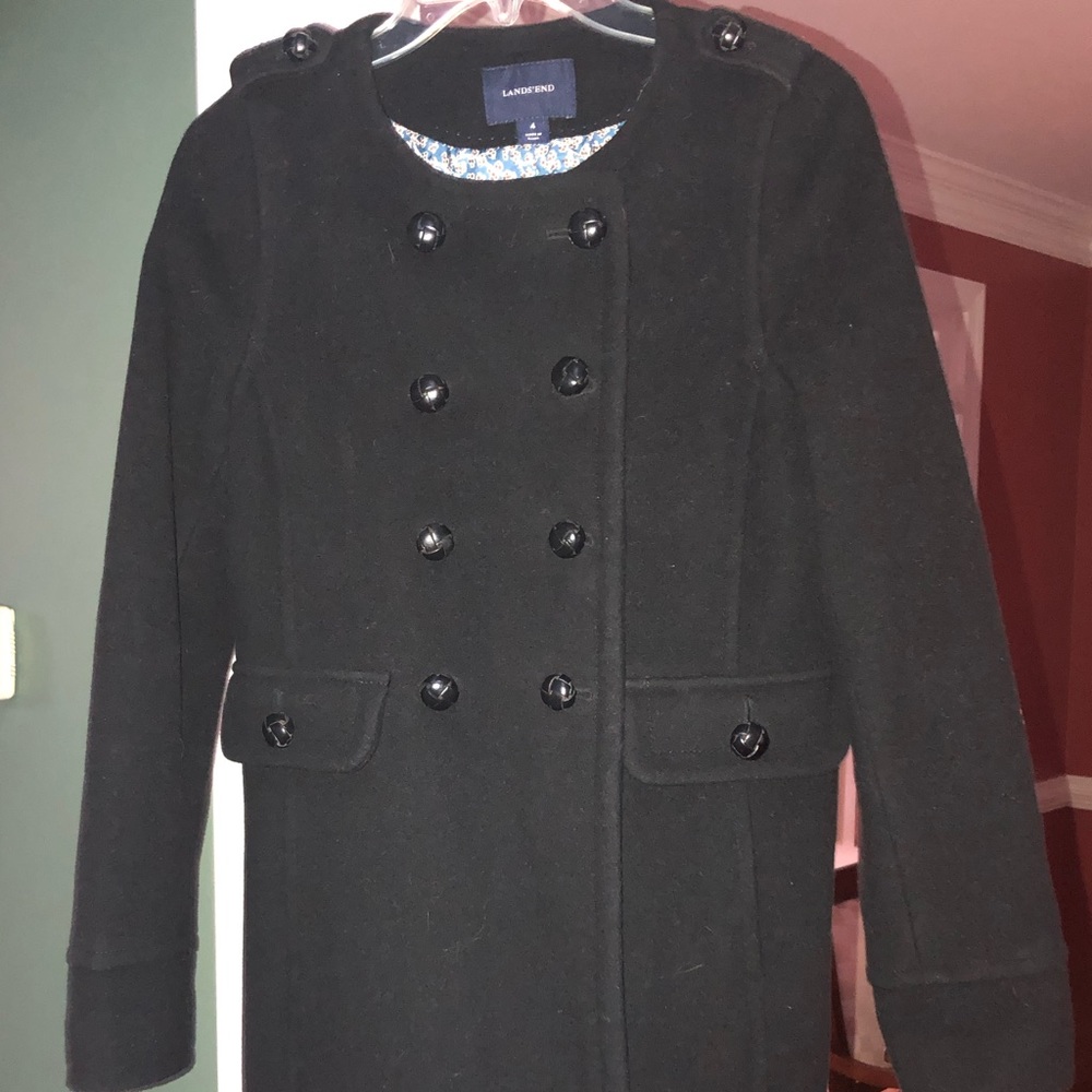 Lands End Wool Cashmere black coat so 4